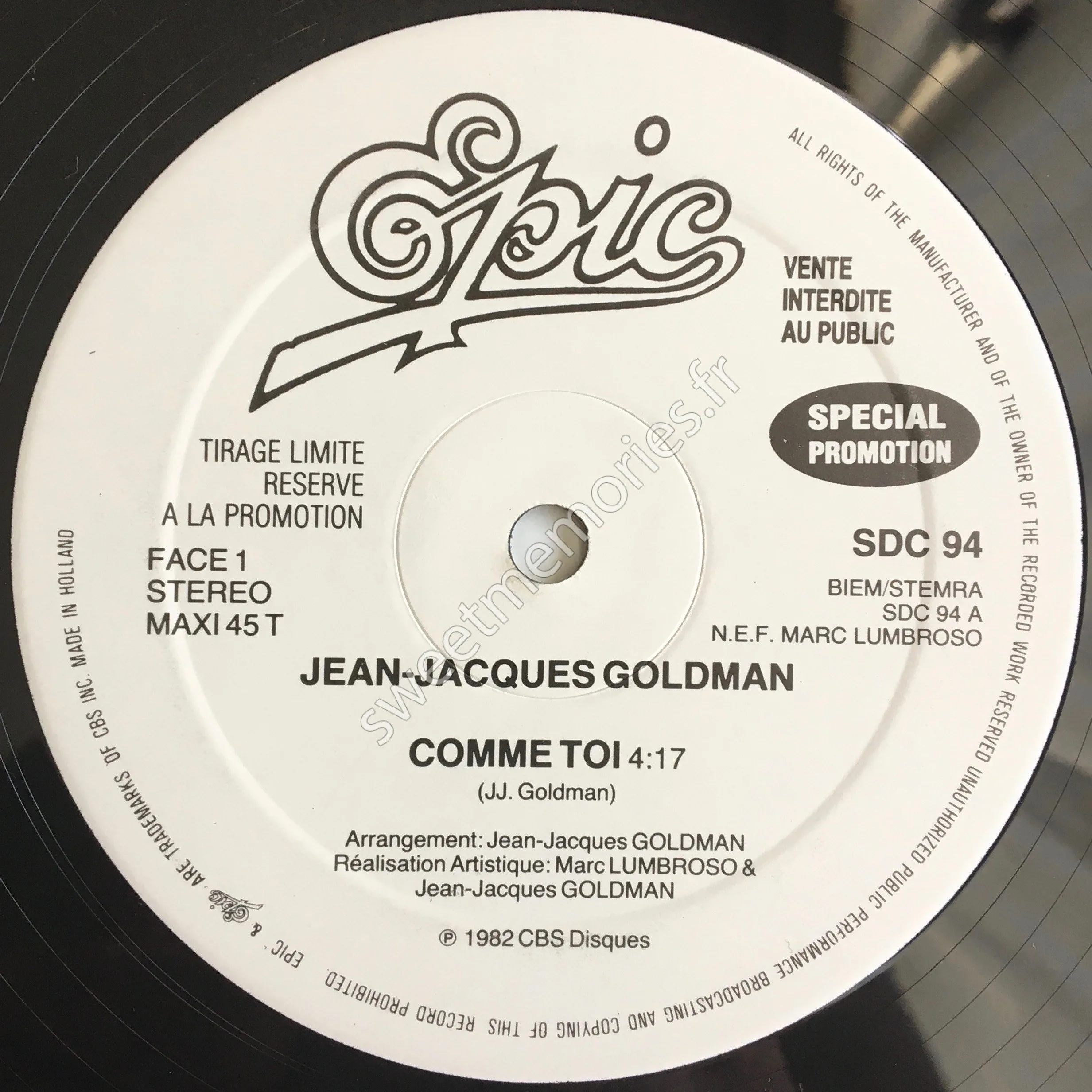Jean-Jacques Goldman - 1982 - Comme toi (Maxi 45 Tours Promo 2 France) -  Sweet Memories