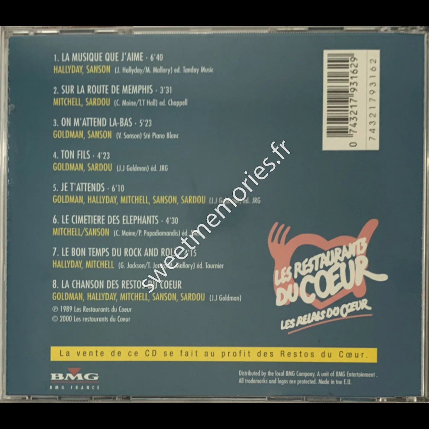 Jean-Jacques Goldman - 1989 - Tournée d'Enfoirés - CD - France - Réédition avec Sticker - Verso