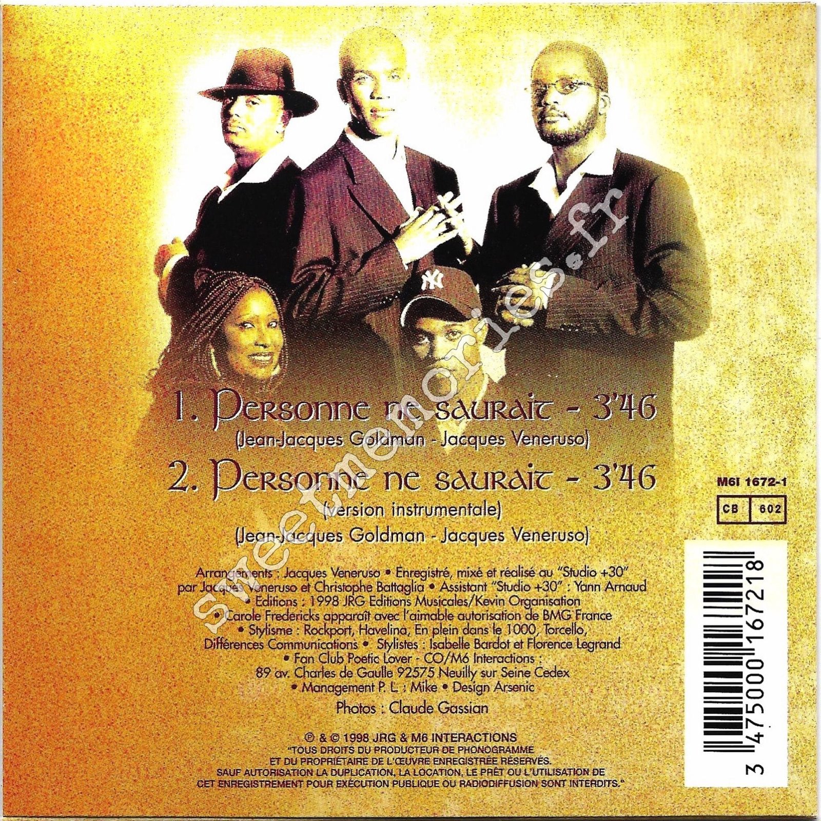 Carole Fredericks - 1998 - Personne ne saurait - CD Single - France - Verso