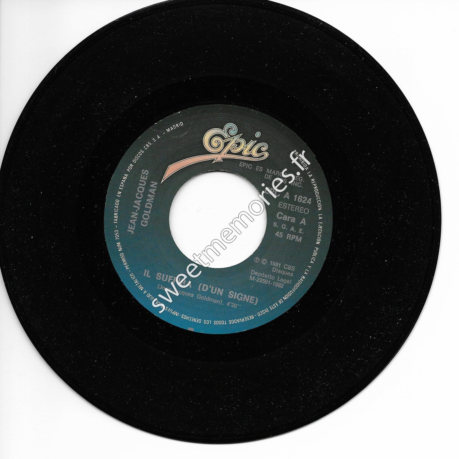 Jean-Jacques Goldman - 1981 - Il suffira d'un signe - 45 Tours - Espagne - Label Recto