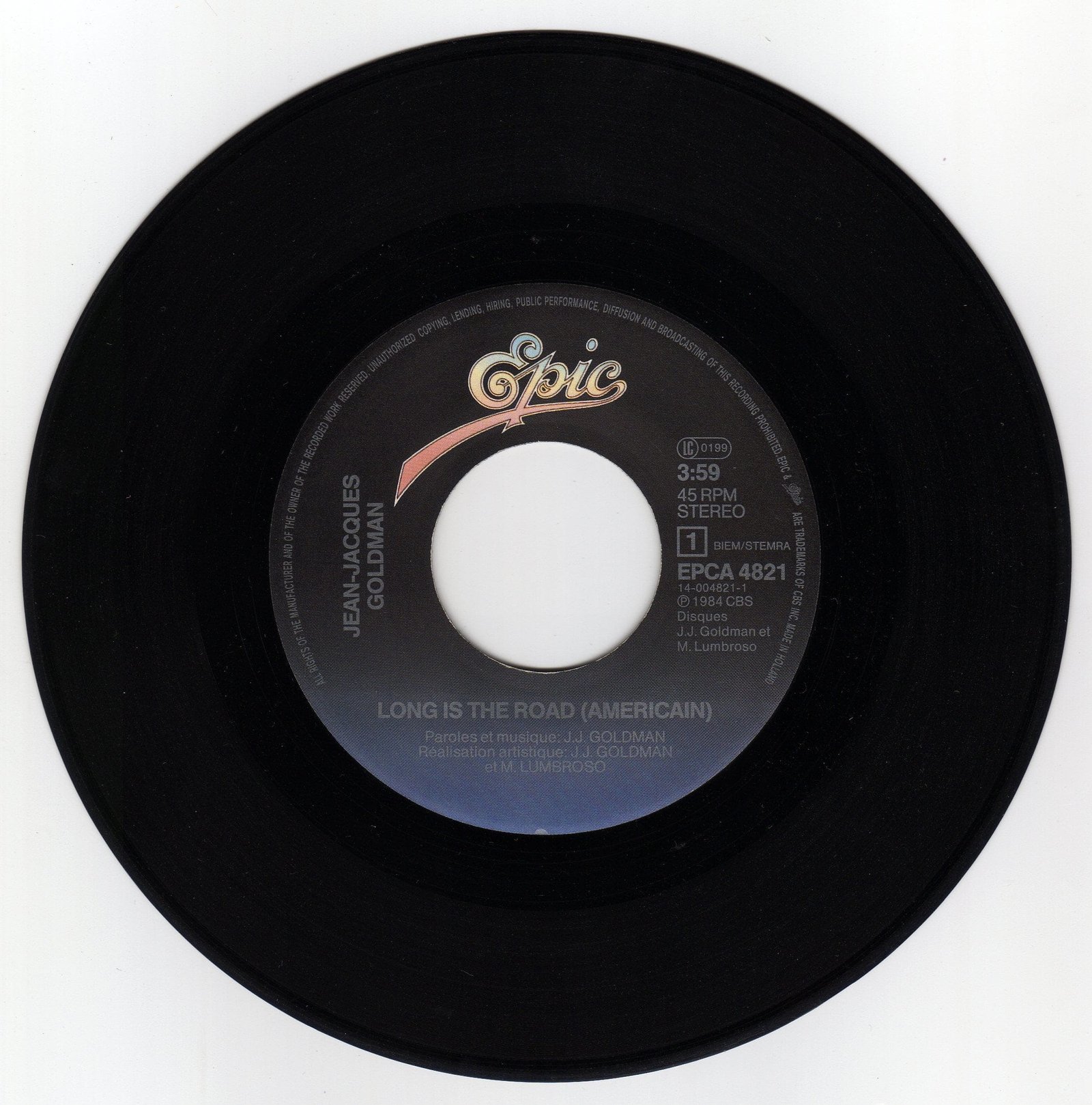 Jean-Jacques Goldman - 1984 - Americain - 45 Tours - France - Label Recto