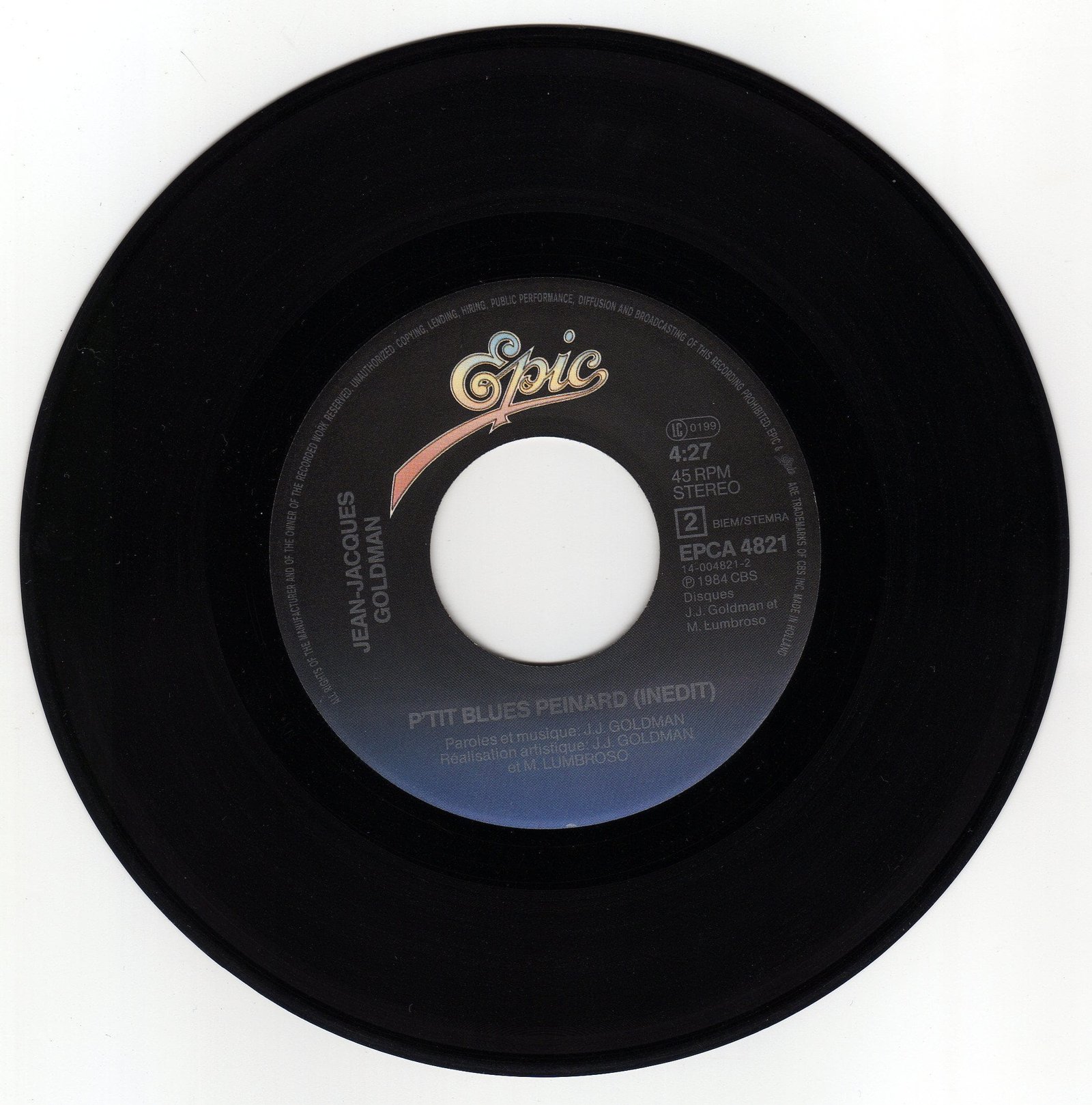 Jean-Jacques Goldman - 1984 - Americain - 45 Tours - France - Label Verso