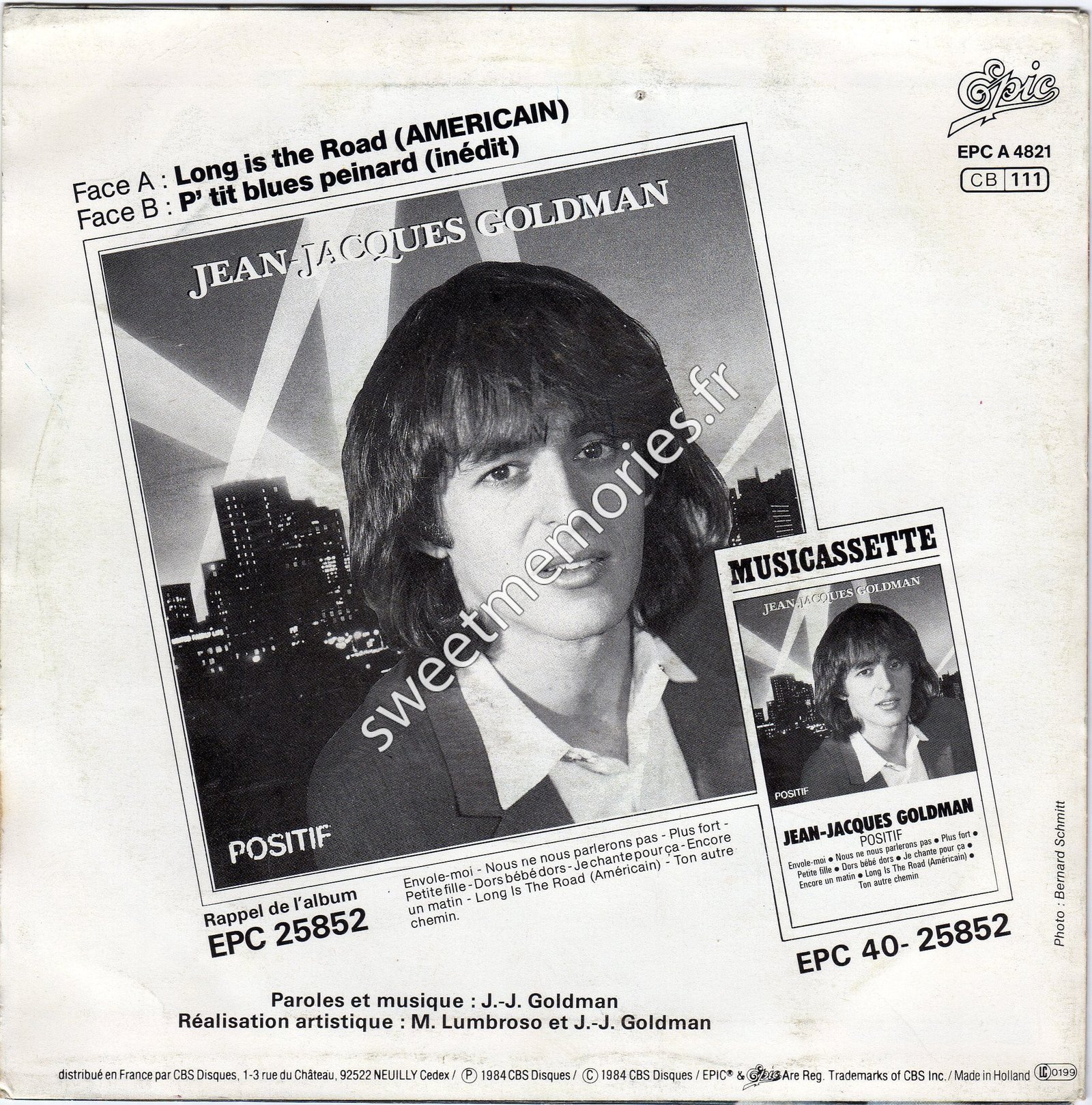 Jean-Jacques Goldman - 1984 - Americain - 45 Tours - France - Verso