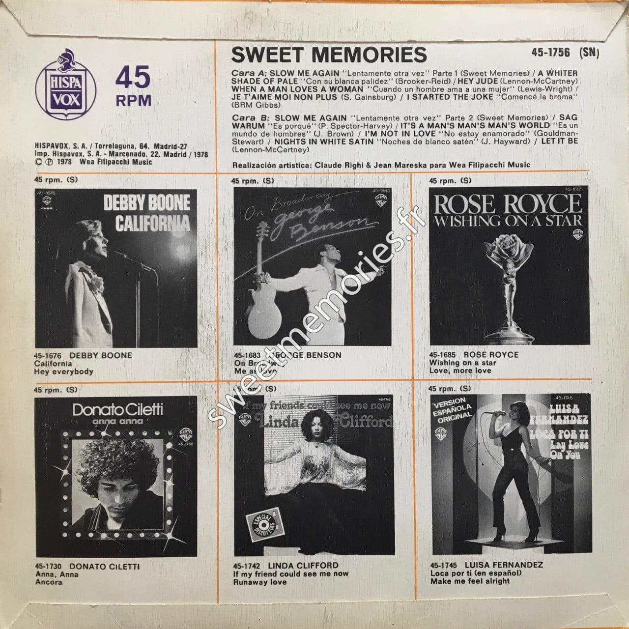 Sweet-Memories - 1978 - Slow me again - 45 Tours - Espagne - Promo - Verso