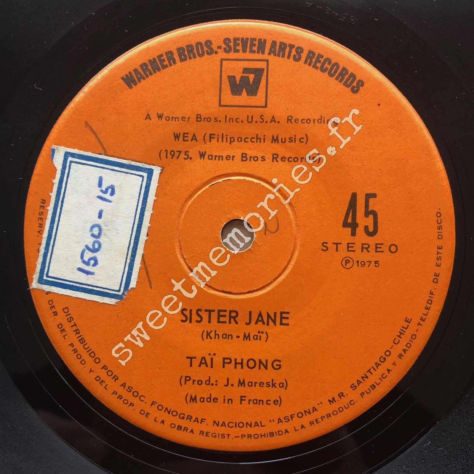 Tai-Phong - 1975 - Sister Jane - 45 Tours - Chili - Promo - Label Recto