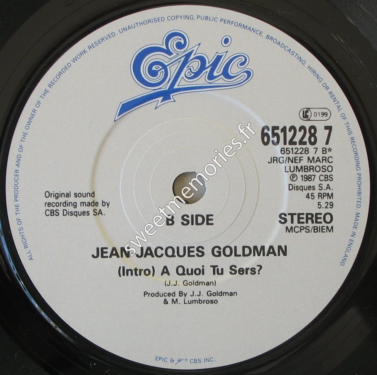 Jean-Jacques Goldman - 1987 - Là-bas - Canada - Label Verso